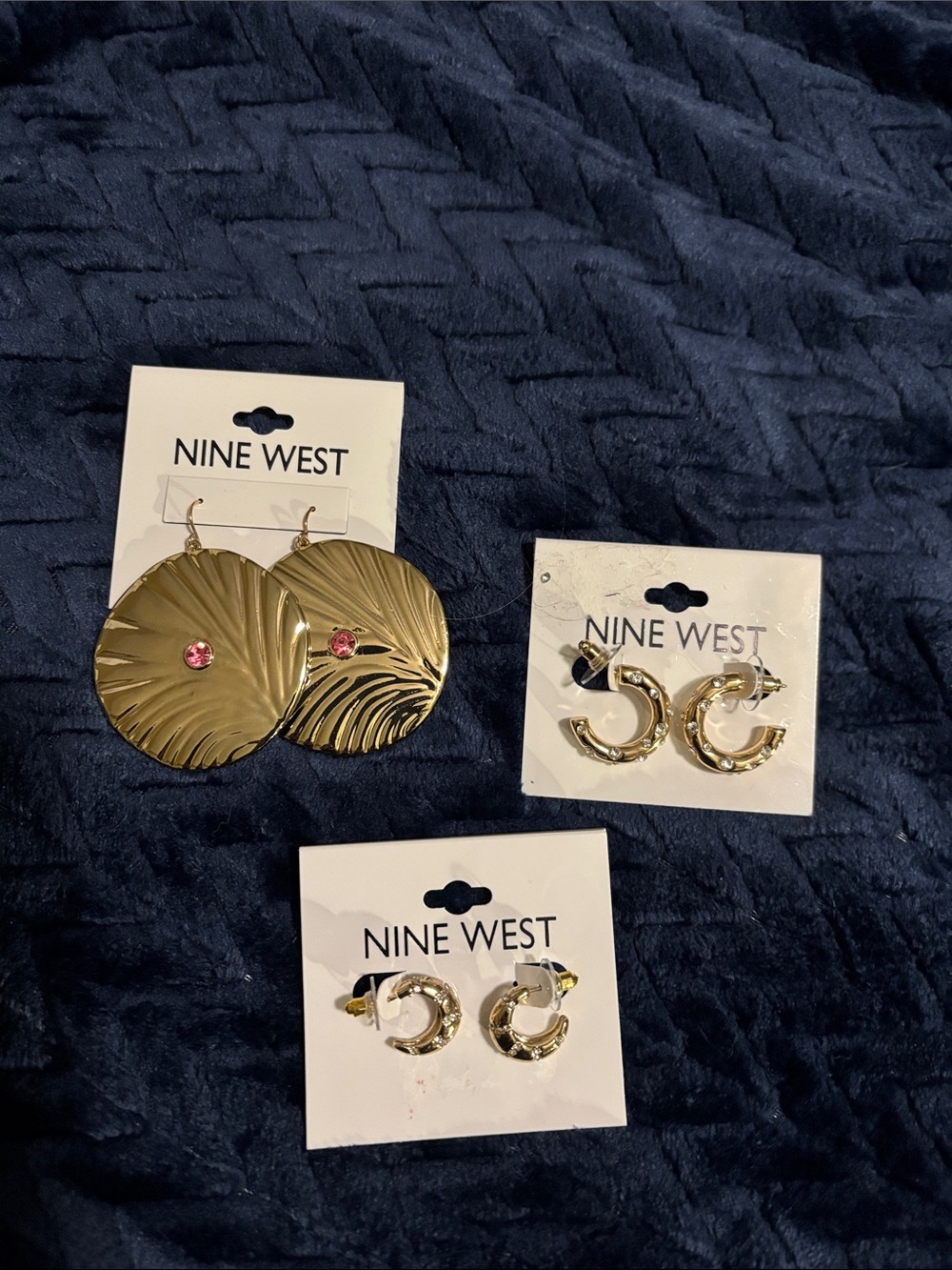 Nine West Gold Drop Disc Earrings with Pink Crystal Accent